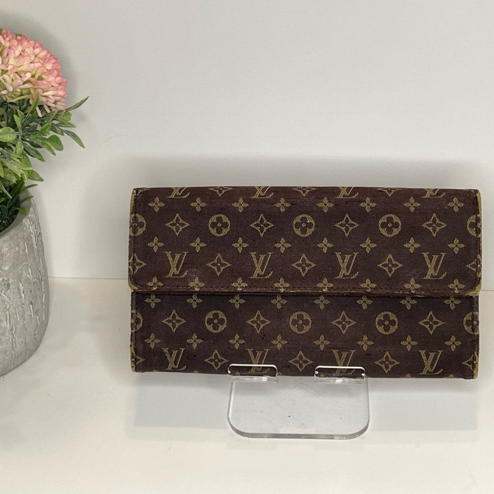Auth Louis Vuitton Monogram Mini Lin Portefeuille Sarah  Wallet